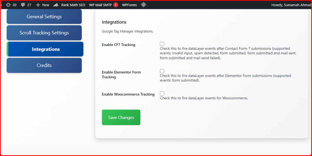 Enable tracking options based on your needs